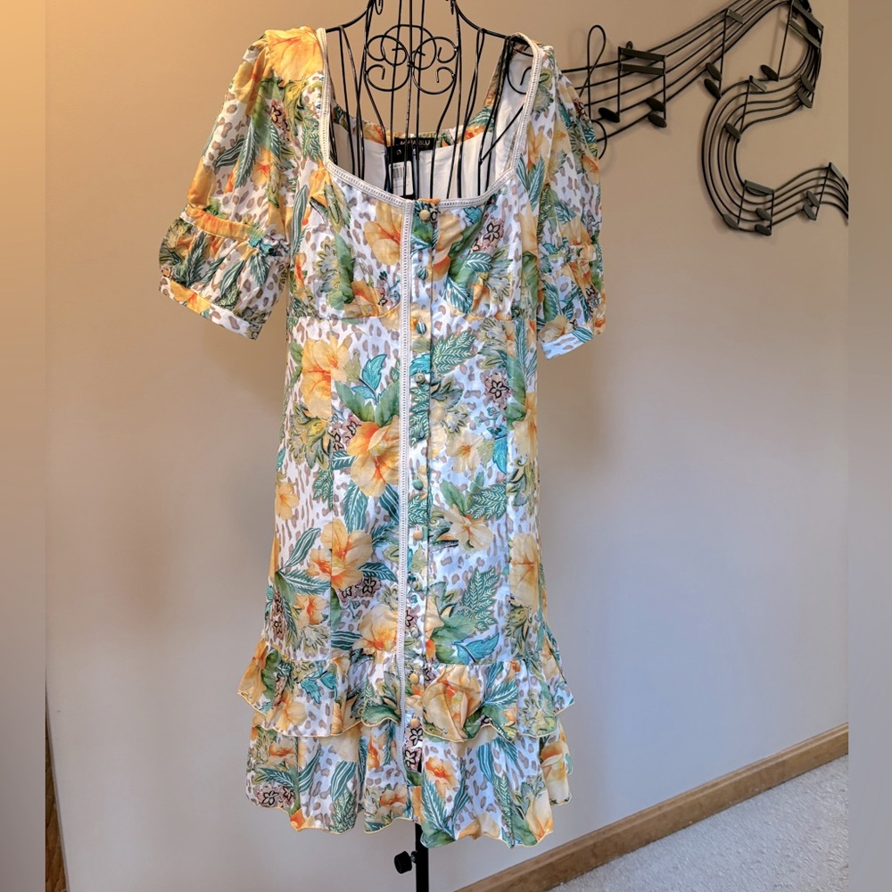 NWT AQUA BLU SAMANTHA MINI DRESS SIZE L floral Print